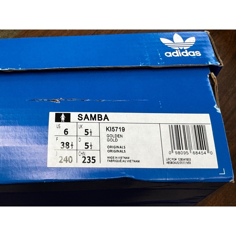 Adidas Samba Metallic Gold Crackle Leather Sneakers KI5719 Mens 5.5 Womens 6 - Picture 7 of 8